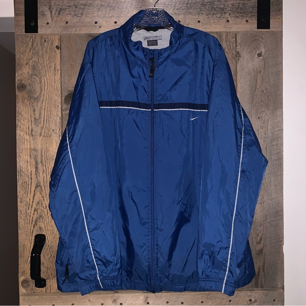 Men’s XL NIKE Blue Nylon Windbreaker Cotton Polyester Lined Full Zip Jacket EXC
